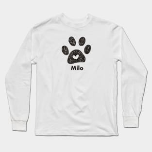 Milo name made of hand drawn paw prints Long Sleeve T-Shirt